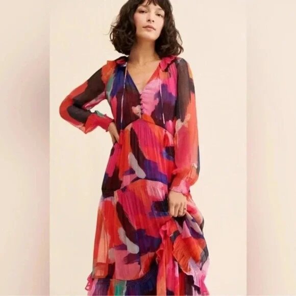 Anthropologie Marais Printed Chiffon Maxi Dress size MP - 2 pieces - Picture 2 of 5
